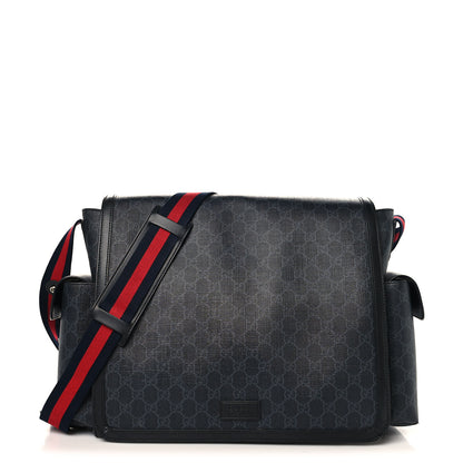 Gucci GG Supreme Monogram Web Messenger Diaper Bag Black Grey 1 of 12