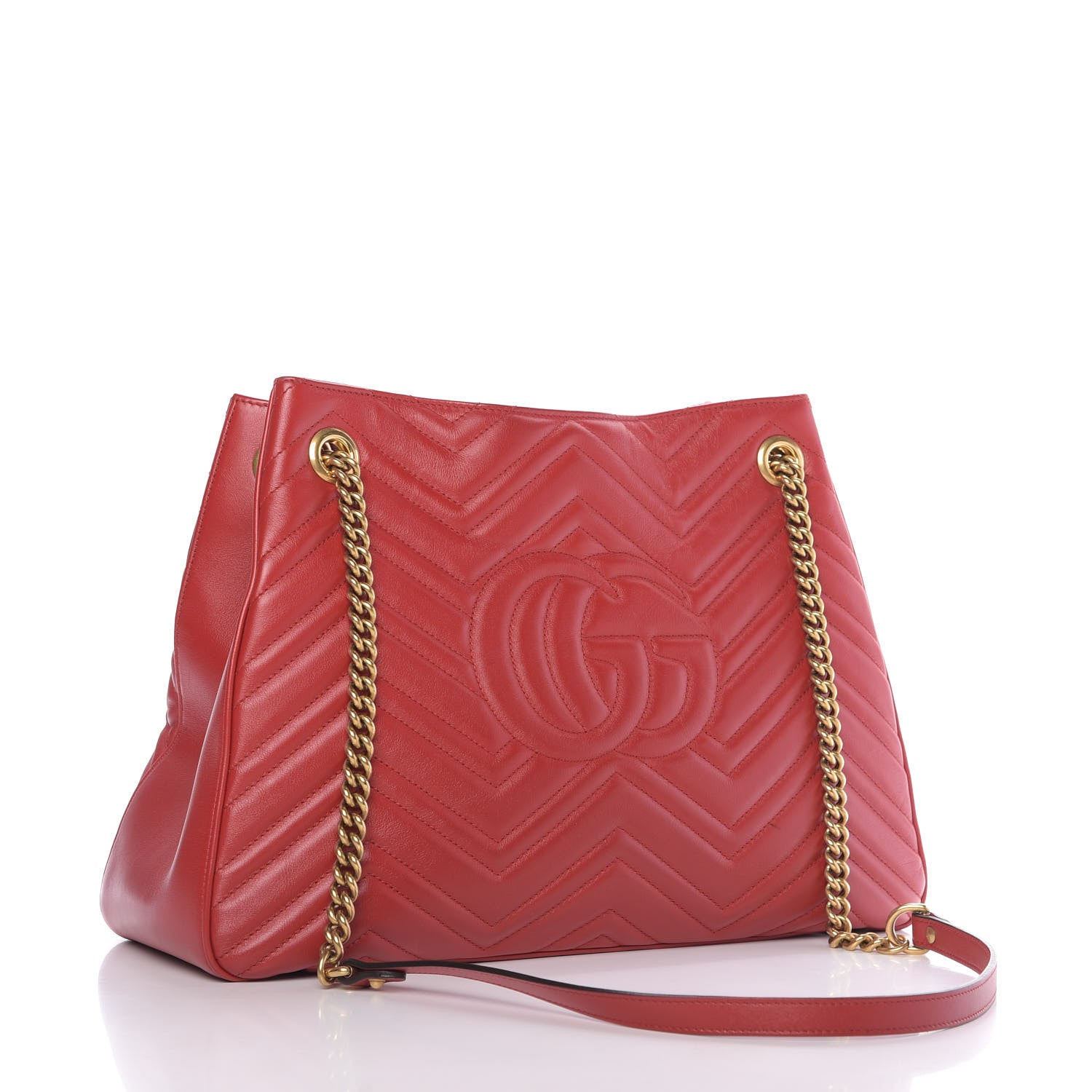 Gucci Calfskin Matelasse Medium GG Marmont Shoulder Tote Bag Hibiscus Red 4 of 10