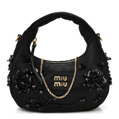 Miu Miu Silk Duchesse Embroidered Mini Wander Hobo Black 1 of 9