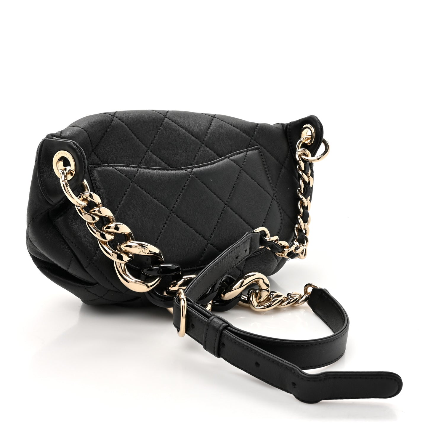 Lambskin Quilted Resin Bi-Color Waist Bag Fanny Pack Black