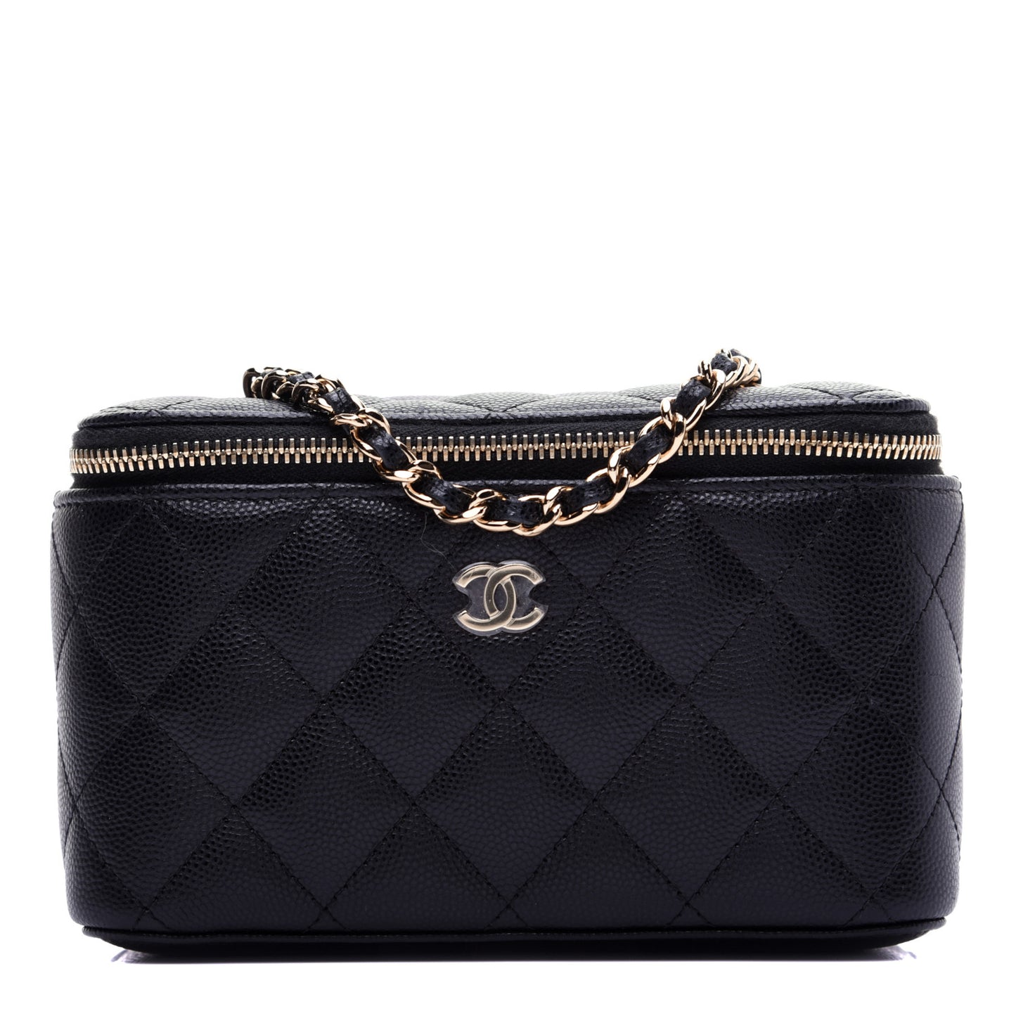 Caviar Quilted Small Vanity Case With Chain Black