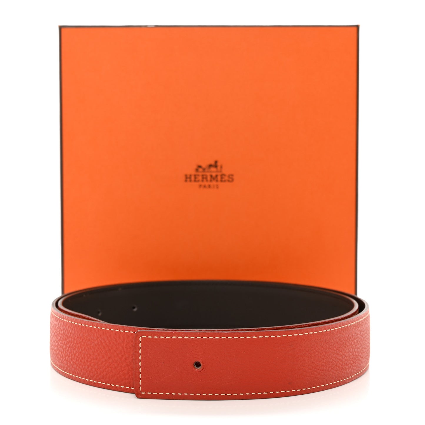 Box Togo 32mm Belt Strap 90 Rouge Casaque Chocolate