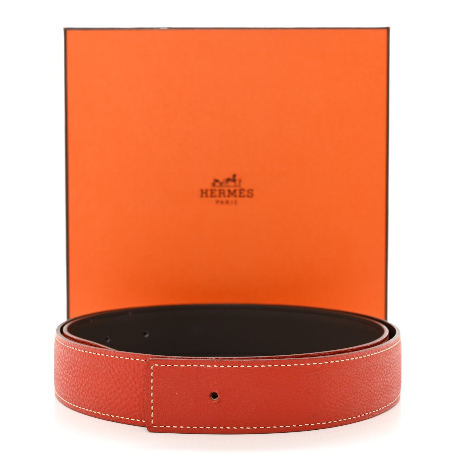 Hermes Box Togo 32mm Belt Strap 90 Rouge Casaque Chocolate 9 of 9