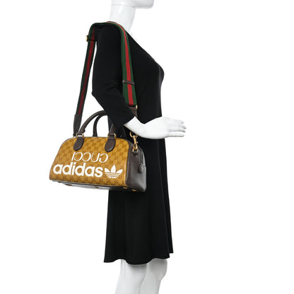 Gucci X ADIDAS Crystal Vintage Monogram Textured Dollar Calfskin Web Trefoil Logo Mini Bowling Bag Mid Natural Nut Off White New Acero 2 of 14