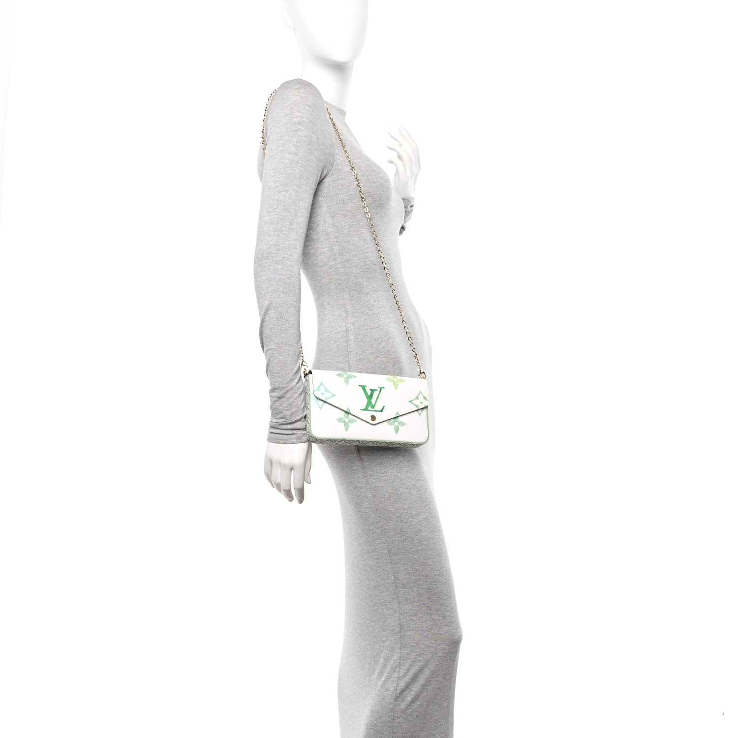 Louis Vuitton Monogram Giant By The Pool 2.0 Felicie Pochette Chain Wallet Jade Green 2 of 15