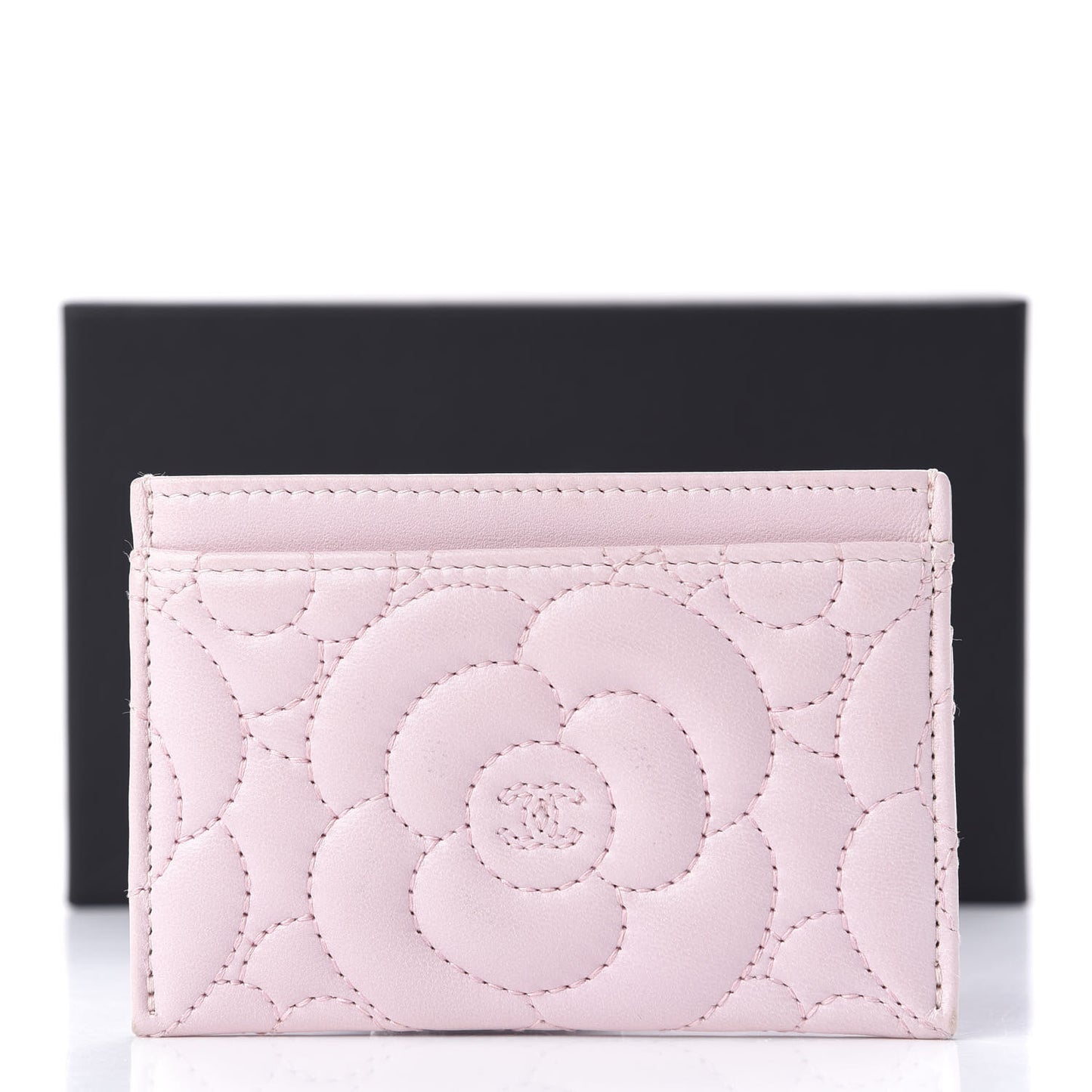 Lambskin Camellia Embossed Card Holder Pink