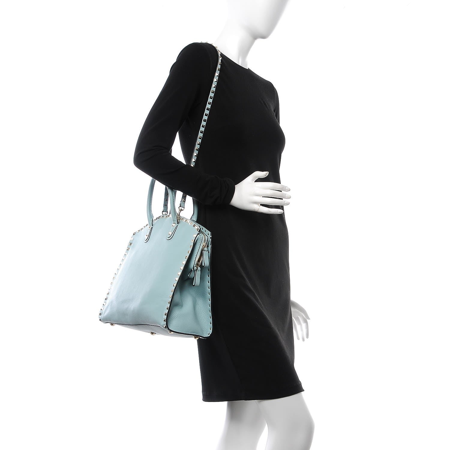 Valentino Garavani Vitello Rockstud Dome Shopper Baby Blue 2 of 14