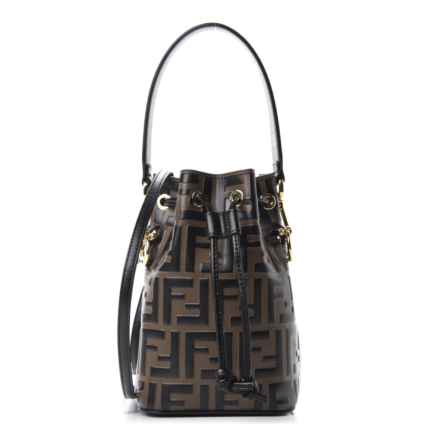 Vitello Liberty F is Fendi Bi-Color FF 1974 Embossed Mini Mon Tresor Bucket Bag Maya Black