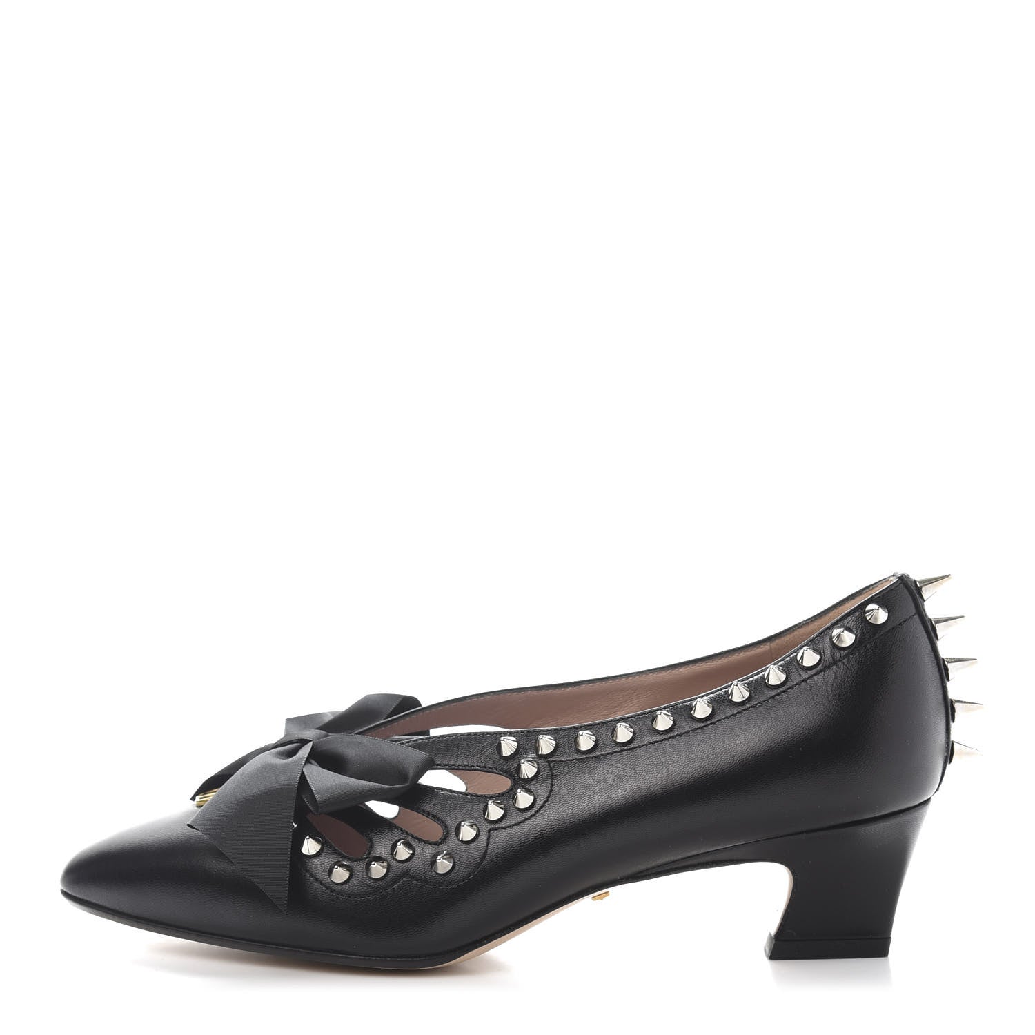 Gucci Malaga Kid Bow Spike Berith Low Heel Pumps 37.5 Black 1 of 10