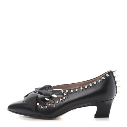 Gucci Malaga Kid Bow Spike Berith Low Heel Pumps 37.5 Black 1 of 10