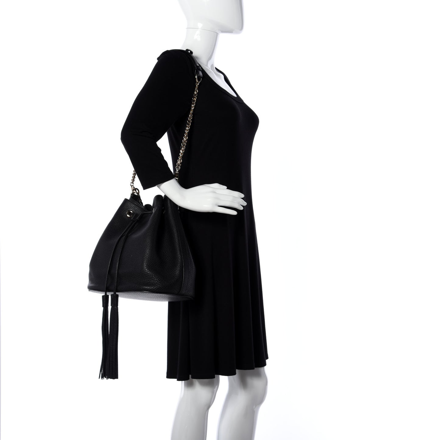 Pebbled Calfskin Miss Bamboo Bucket Bag Black
