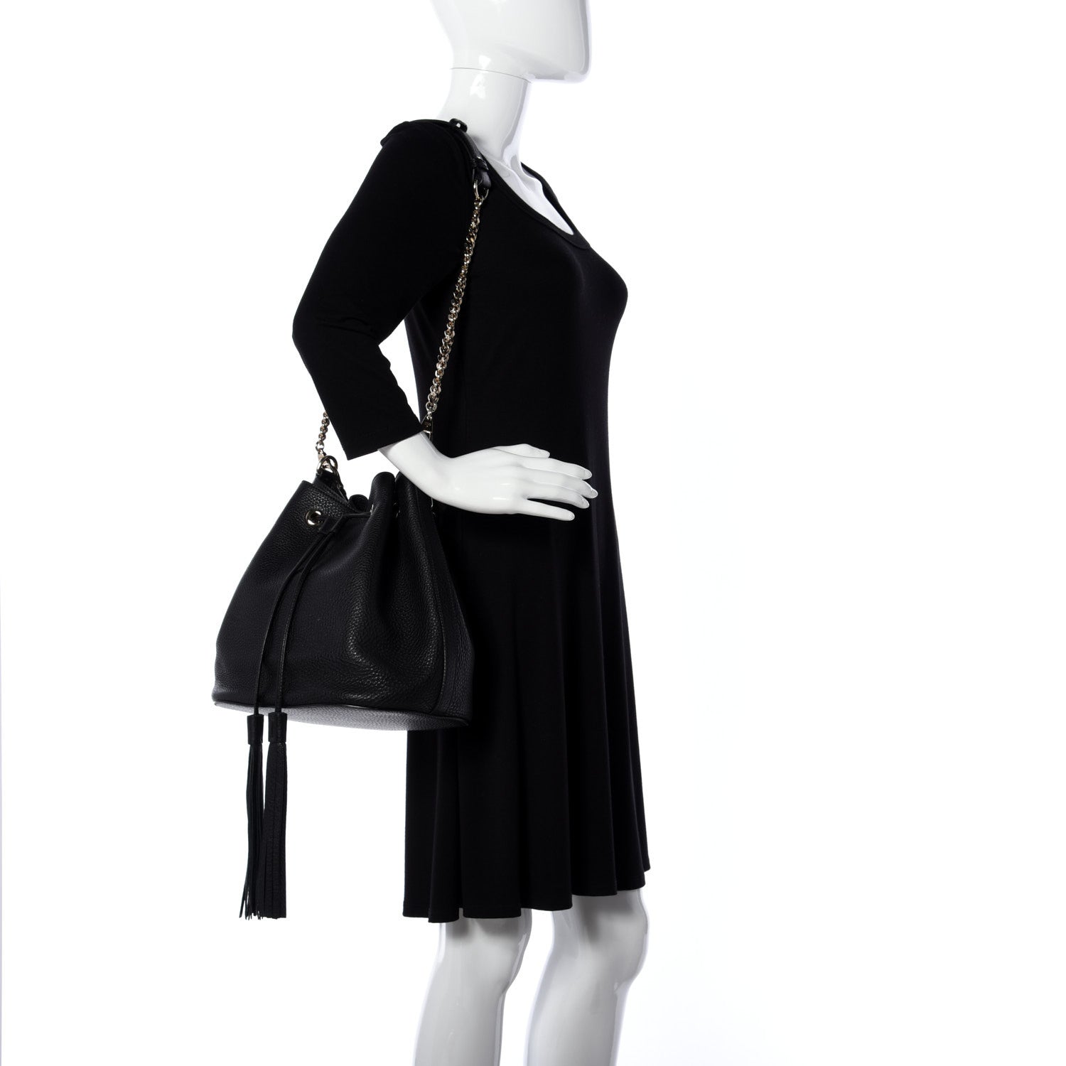 Gucci Pebbled Calfskin Miss Bamboo Bucket Bag Black 3 of 17
