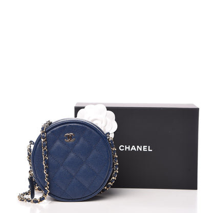 Chanel Caviar Quilted Round Clutch With Chain Navy 10 of 10