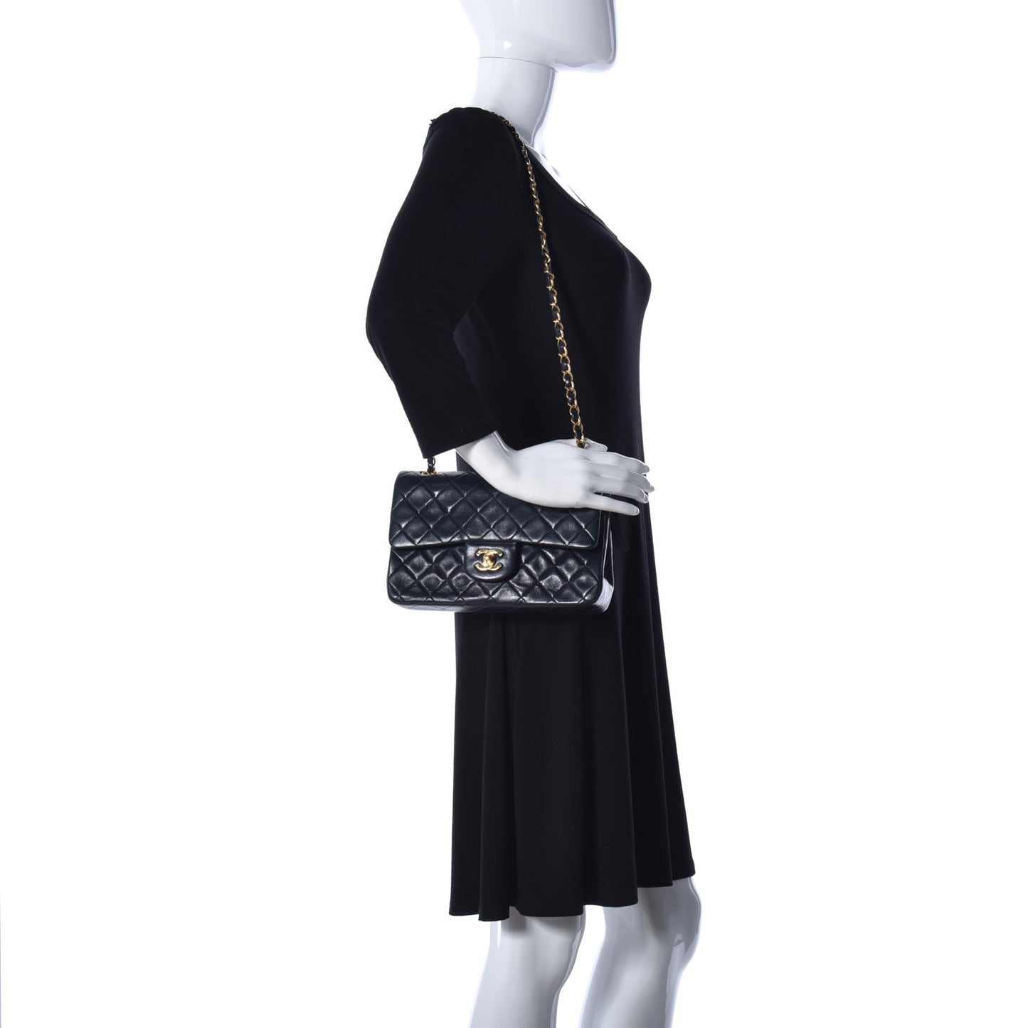 Lambskin Quilted Small Double Flap Navy