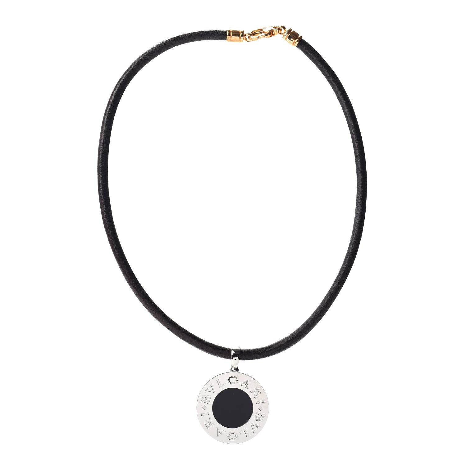 Bulgari Stainless Steel 18K Yellow Gold Black Onyx Rhodochrosite BVLGARI Cord Pendant Necklace 4 of 5