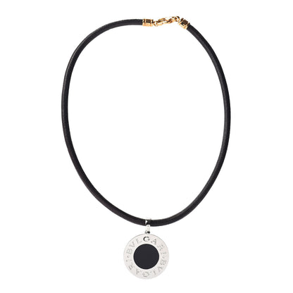 Bulgari Stainless Steel 18K Yellow Gold Black Onyx Rhodochrosite BVLGARI Cord Pendant Necklace 4 of 5