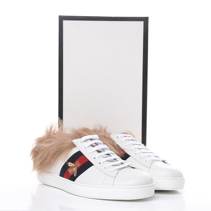 Gucci Calfskin Wool Web Bee Embroidered Mens Ace Sneakers 10 White 7 of 7
