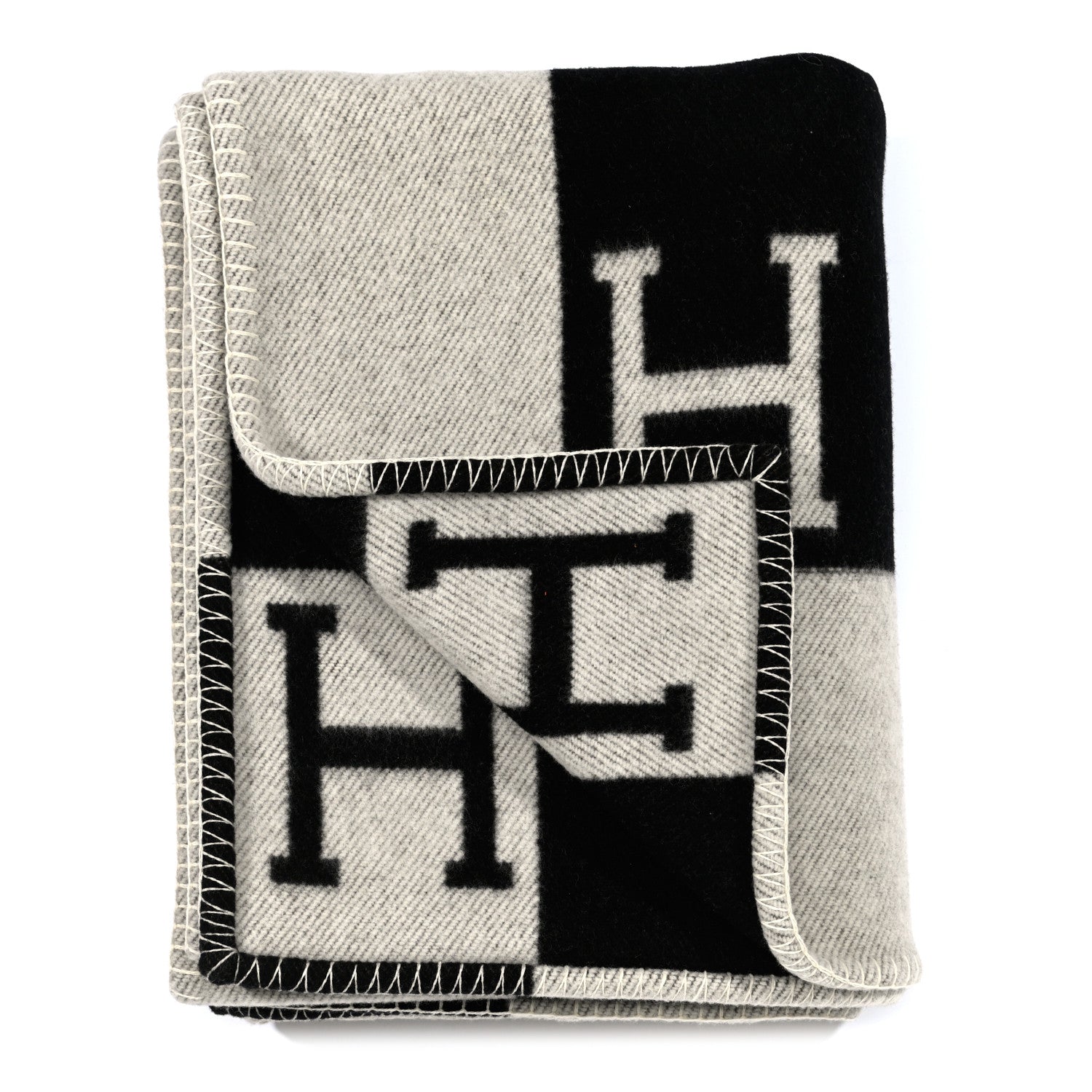 Hermes Wool Cashmere Signature Avalon Blanket Black 2 of 3