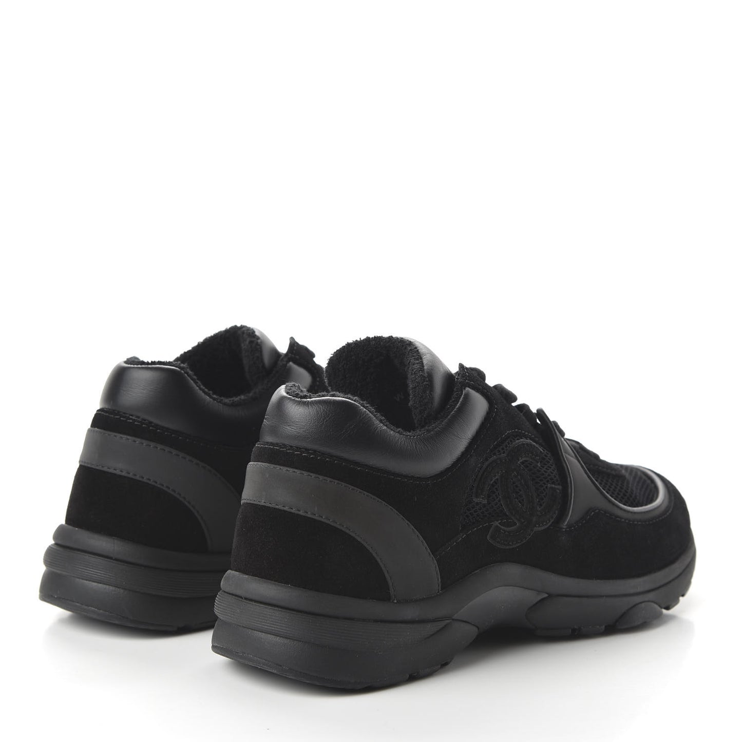 Fabric Calfskin Suede CC Womens Sneakers 37.5 Black