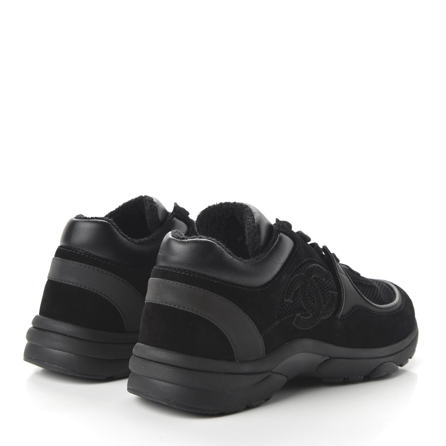 Chanel Fabric Calfskin Suede CC Womens Sneakers 37.5 Black 4 of 9