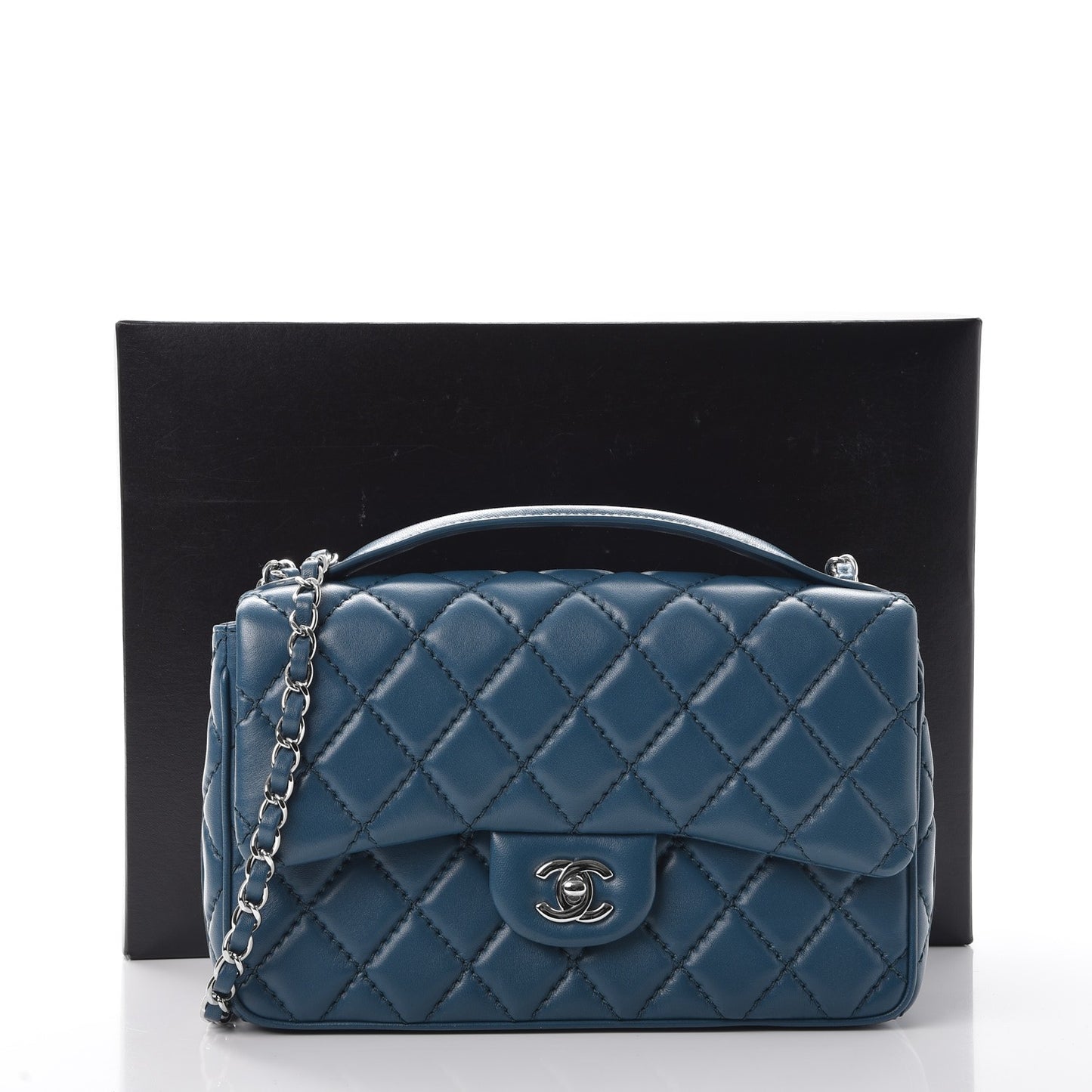 Lambskin Quilted Medium Easy Carry Flap Blue