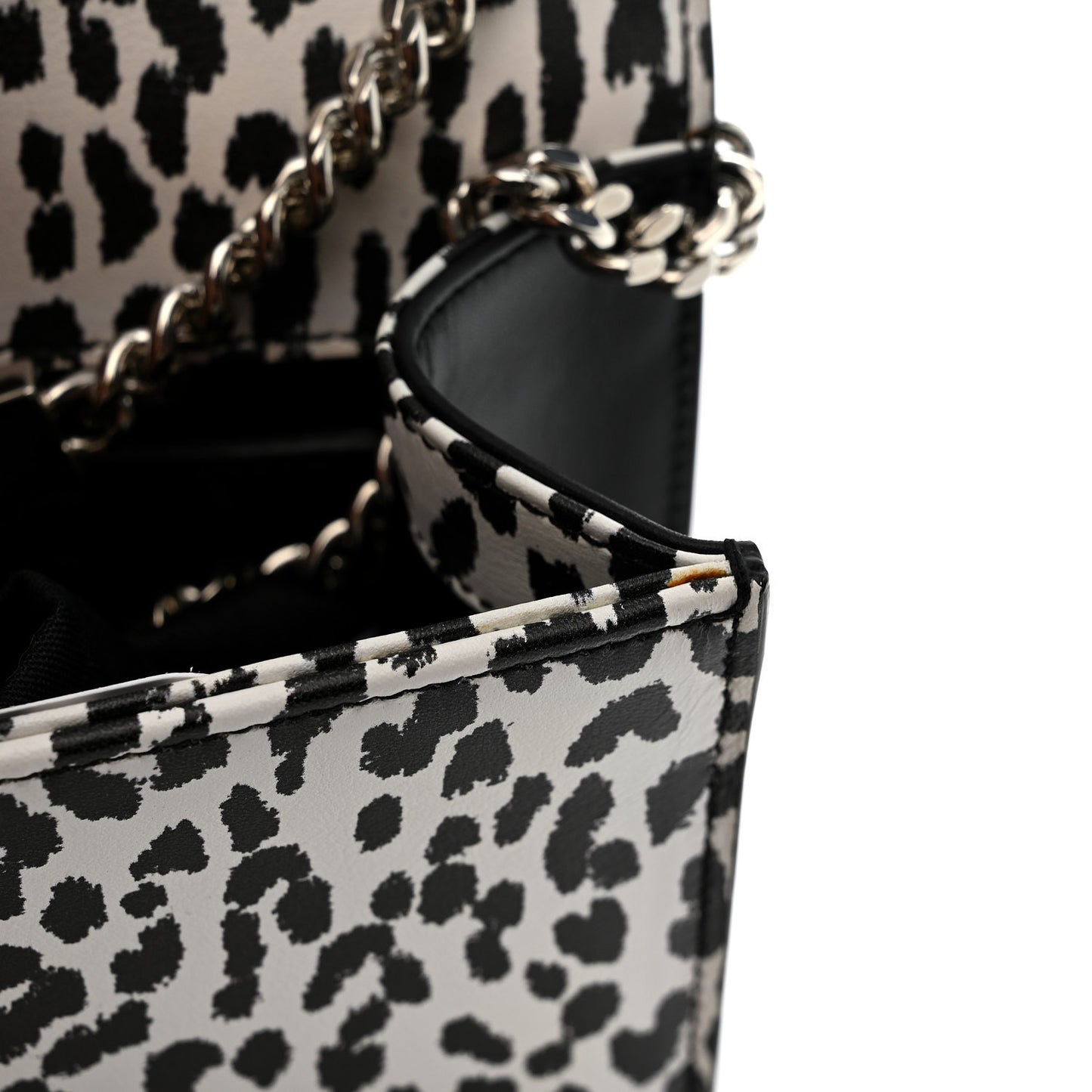 Calfskin Leopard Small Monogram Kate Satchel White Black