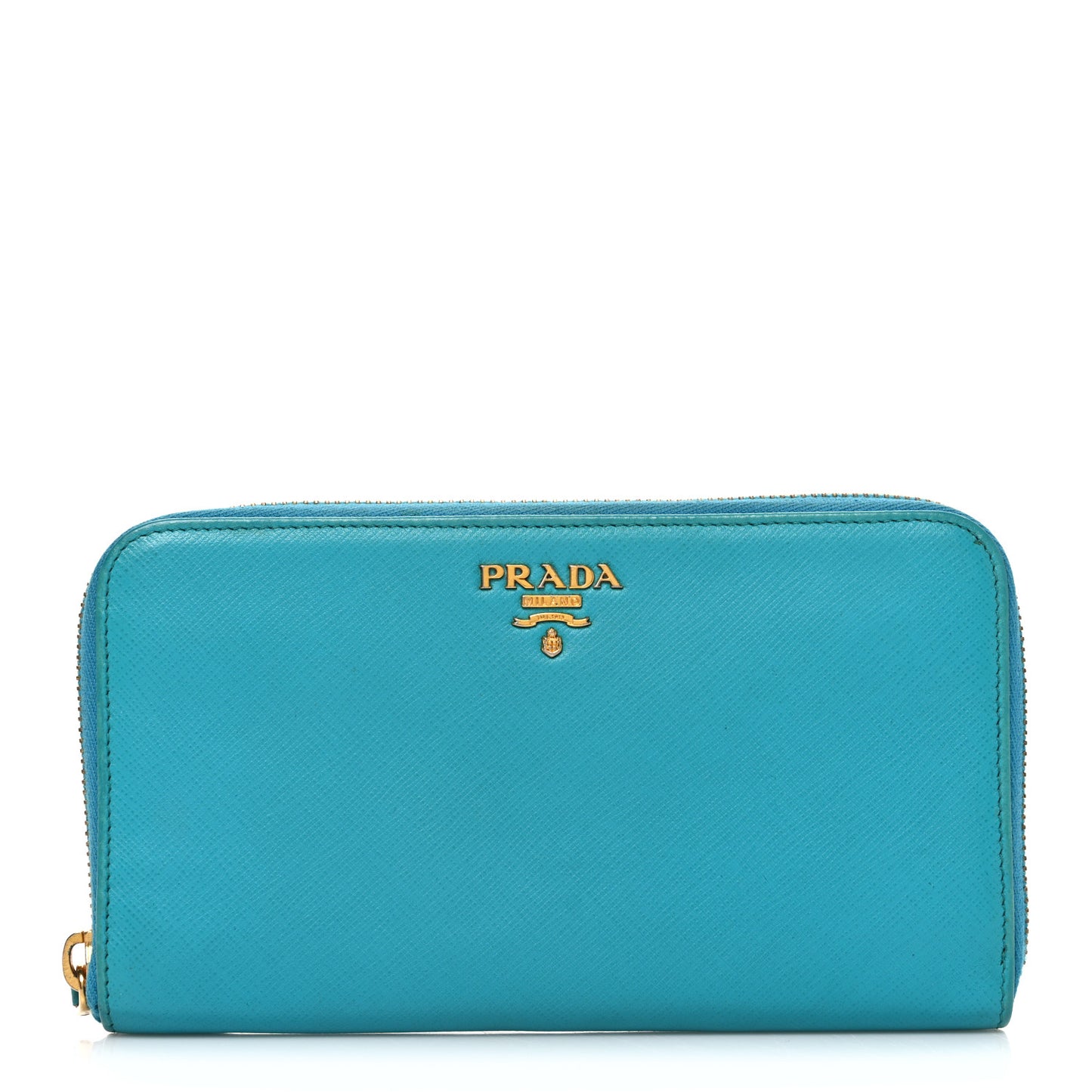 Saffiano Metal Zip Around Wallet Blue
