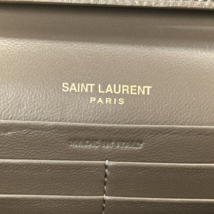 Saint Laurent Metallic Grain De Poudre Mixed Matelasse Triquilt Monogram Chain Wallet Piombo 6 of 9