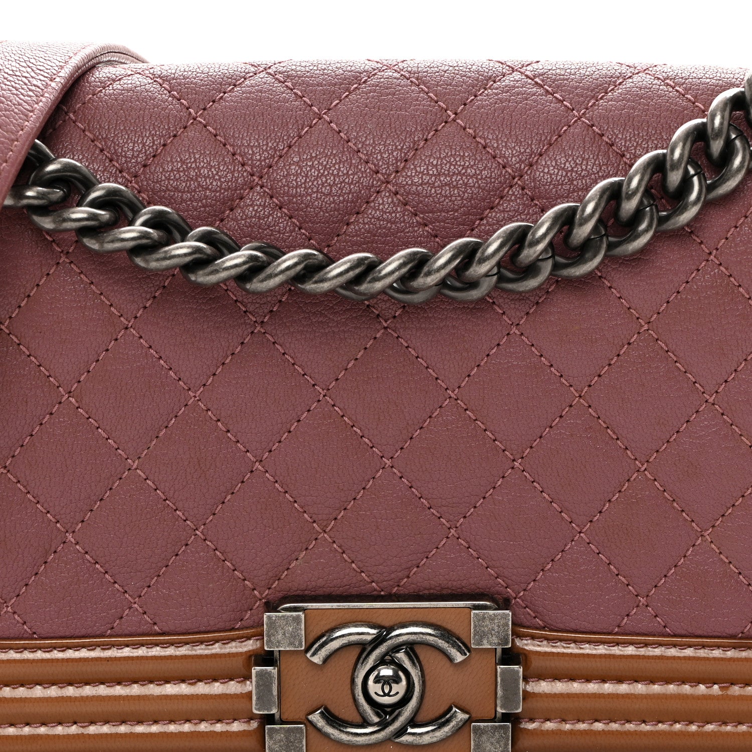 Chanel Goatskin Quilted Patent Medium Duo Boy Flap Pink Tan 8 of 10