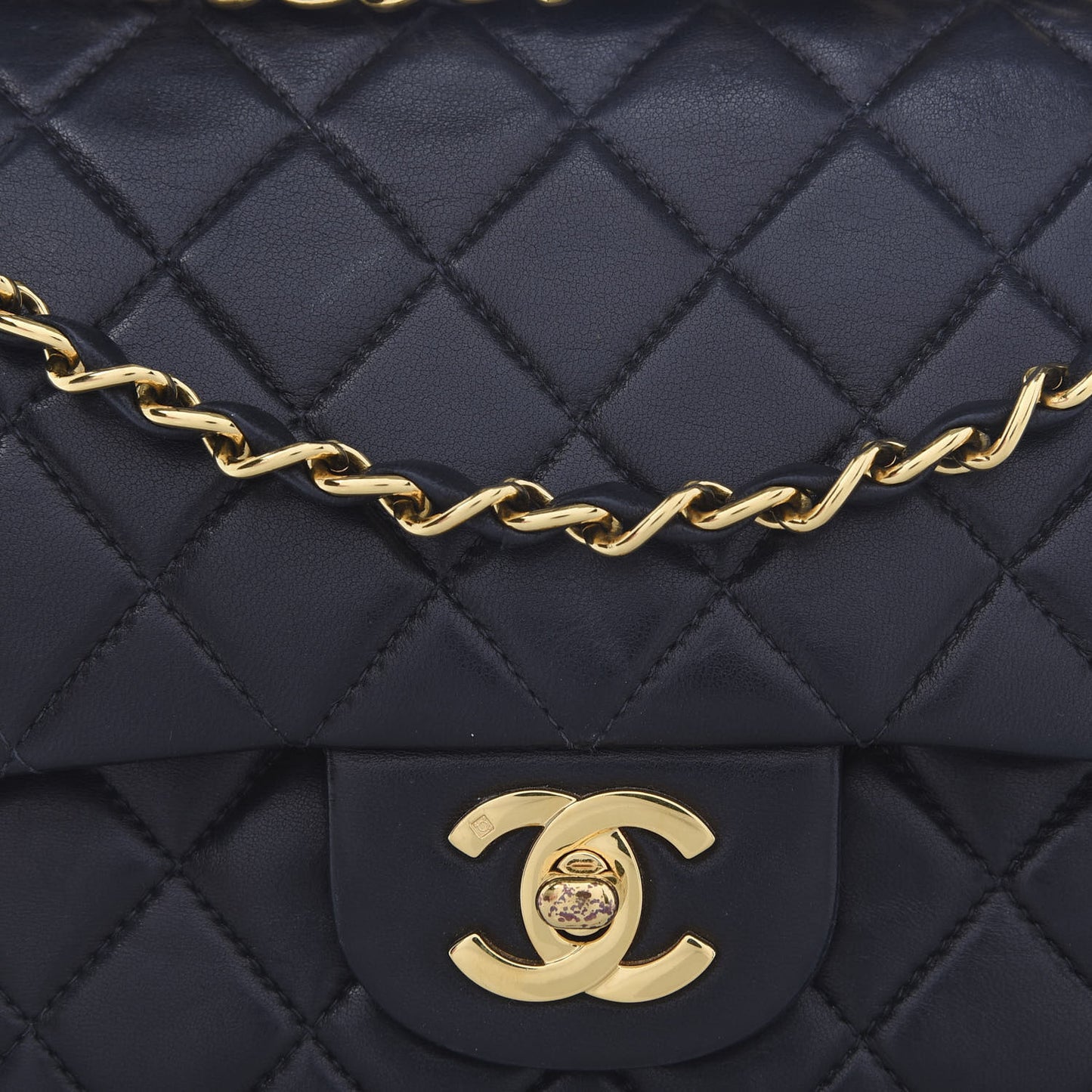 Lambskin Quilted Medium Double Flap Black
