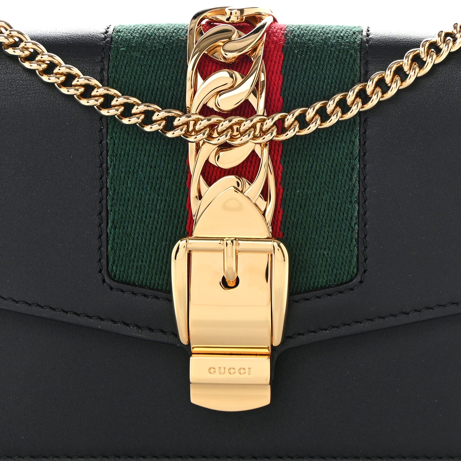 Gucci Calfskin Super Mini Sylvie Chain Shoulder Bag Black 8 of 11