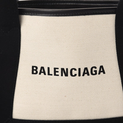 Balenciaga Cotton Canvas Calfskin Navy Cabas XS Natural Black 12 of 12