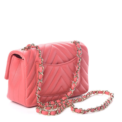 Chanel Lambskin Chevron Quilted Mini Rectangular Flap Pink 3 of 10