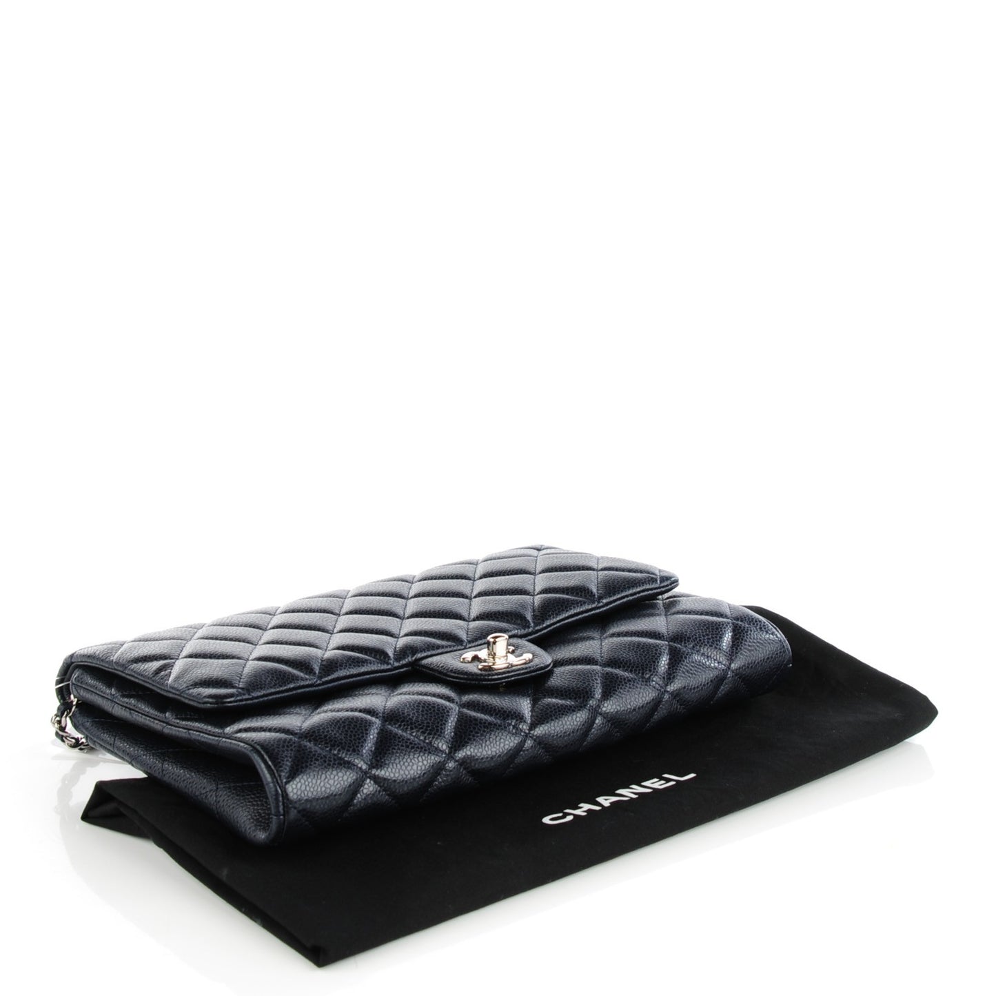 Caviar Quilted Clutch With Chain Flap Navy Blue