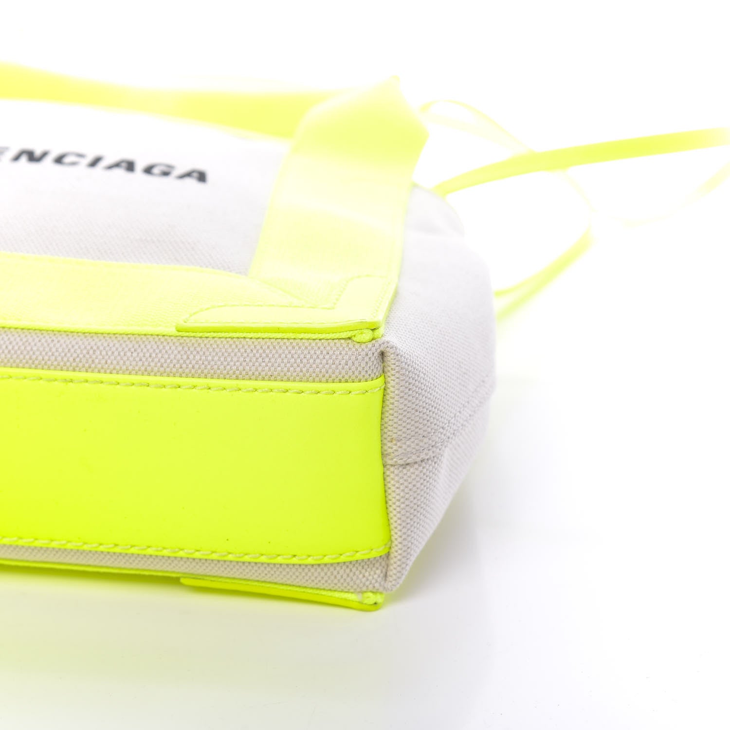 Balenciaga Cotton Canvas Satin Calfskin Navy Cabas XS Natural Fluo Yellow 10 of 10