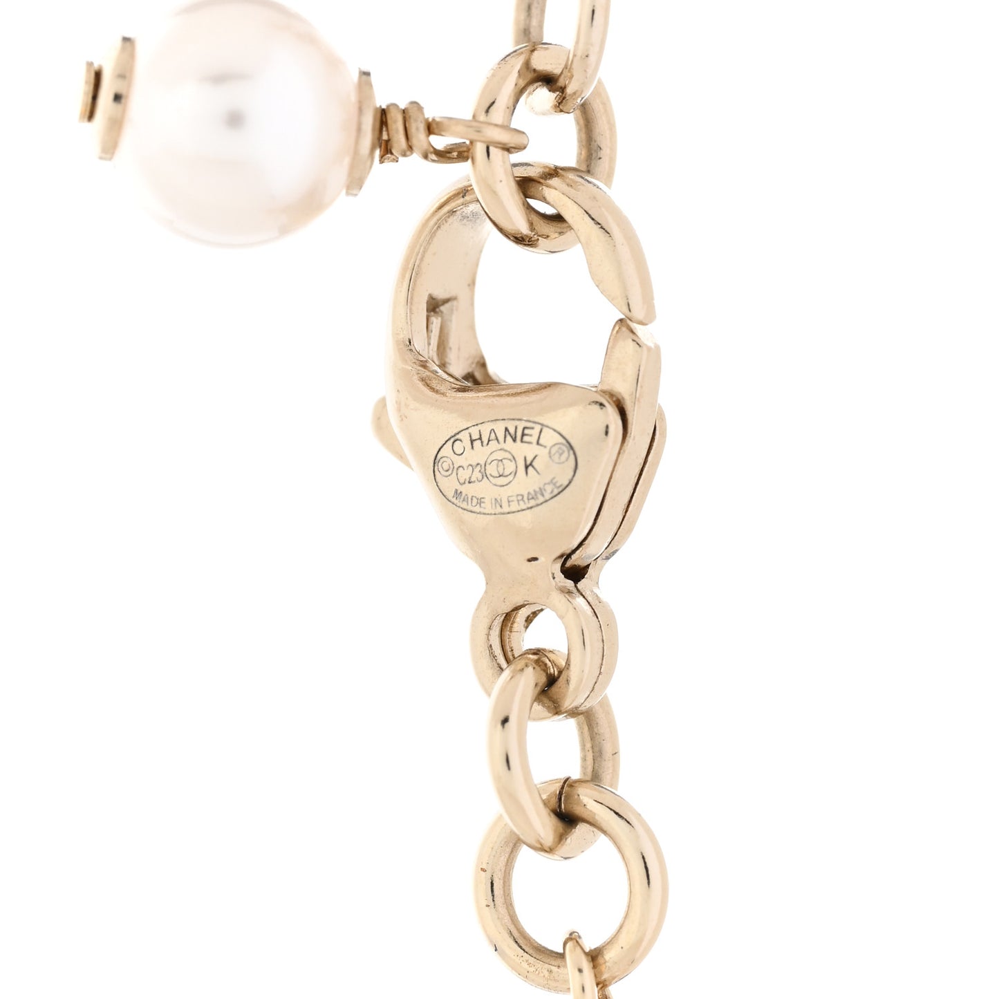 Crystal Pearl CC Necklace Gold