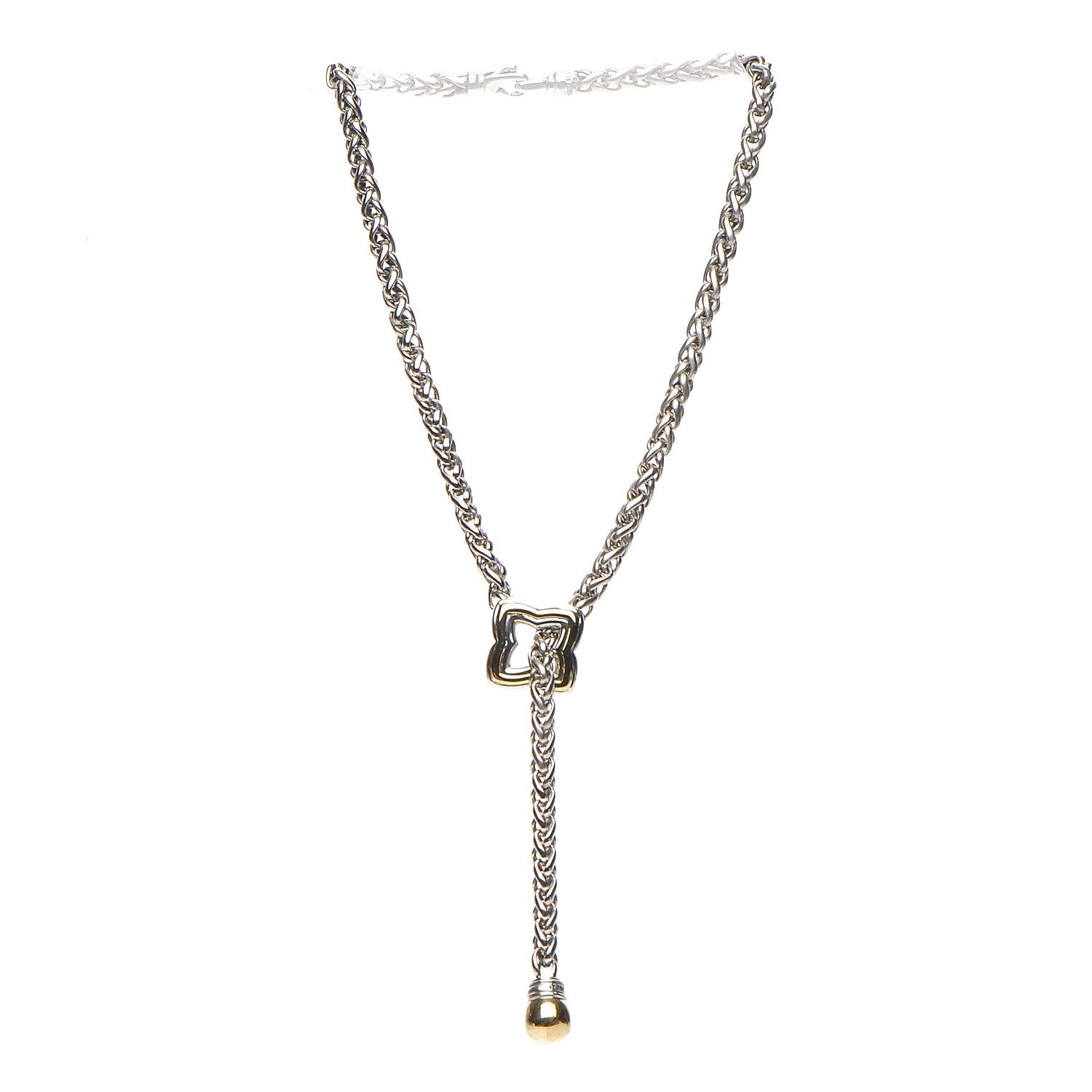 David Yurman Sterling Silver 18K Yellow Gold Quatrefoil Lariat Wheat Chain Necklace 3 of 8
