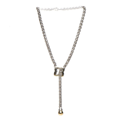 David Yurman Sterling Silver 18K Yellow Gold Quatrefoil Lariat Wheat Chain Necklace 3 of 8