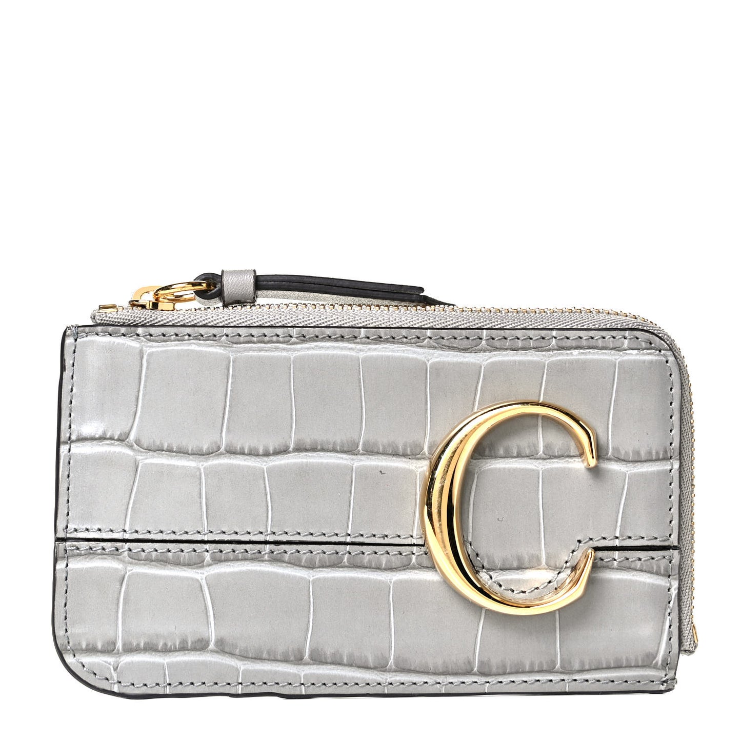 Crocodile Embossed Calfskin C Small Purse Stormy Grey