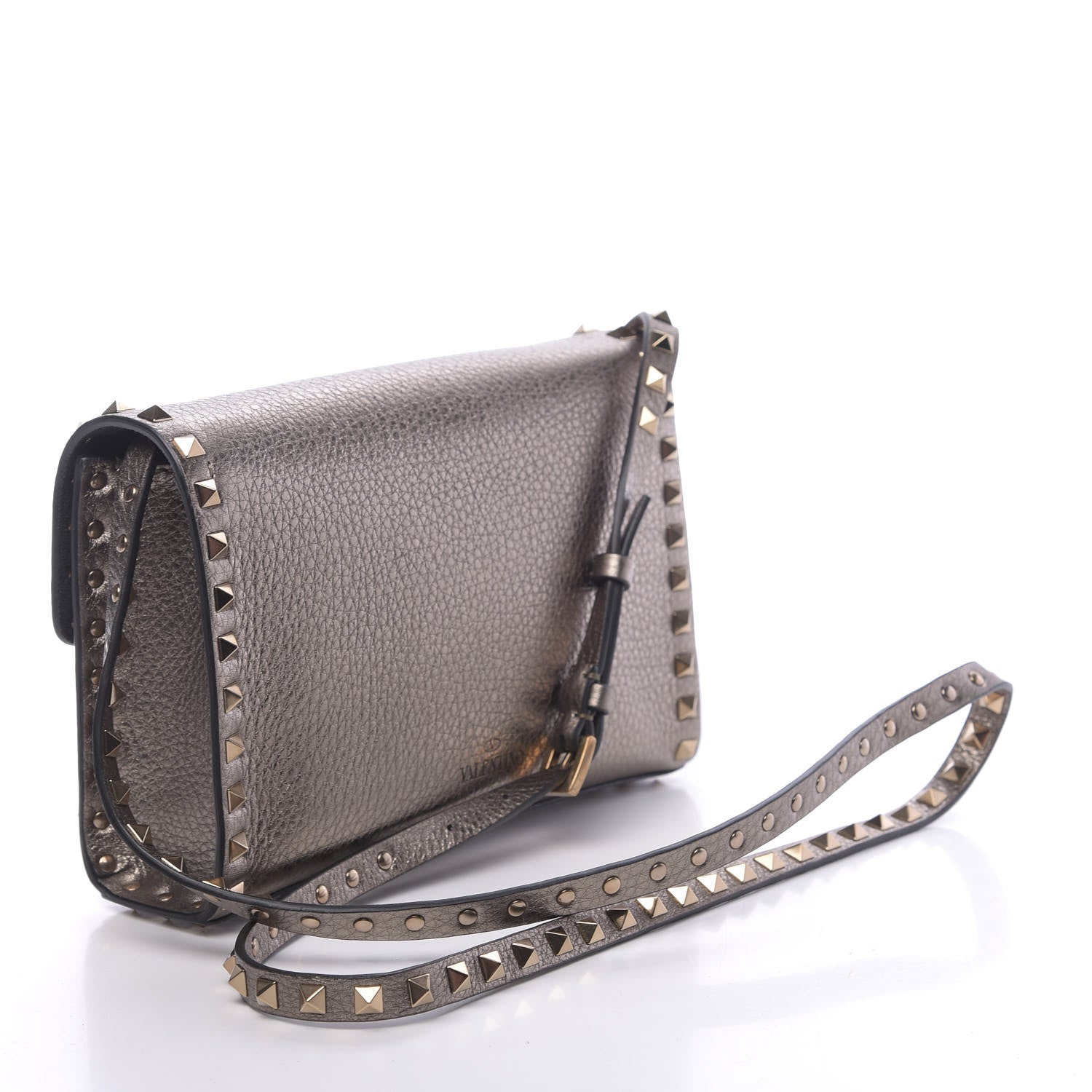 Valentino Garavani Metallic Pebbled Calfskin Medium Rockstud Flip Lock Crossbody Bag Sasso 3 of 12