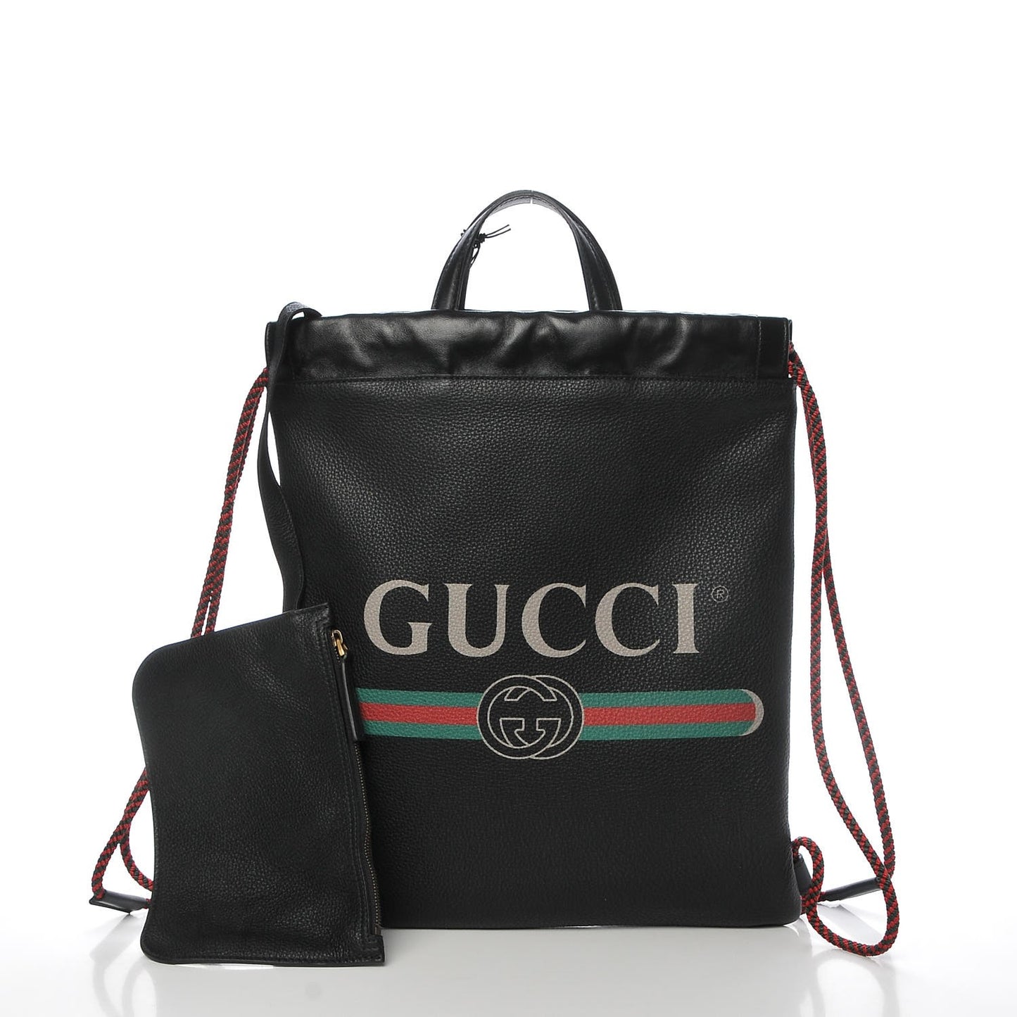 Calfskin Logo Drawstring Backpack Black