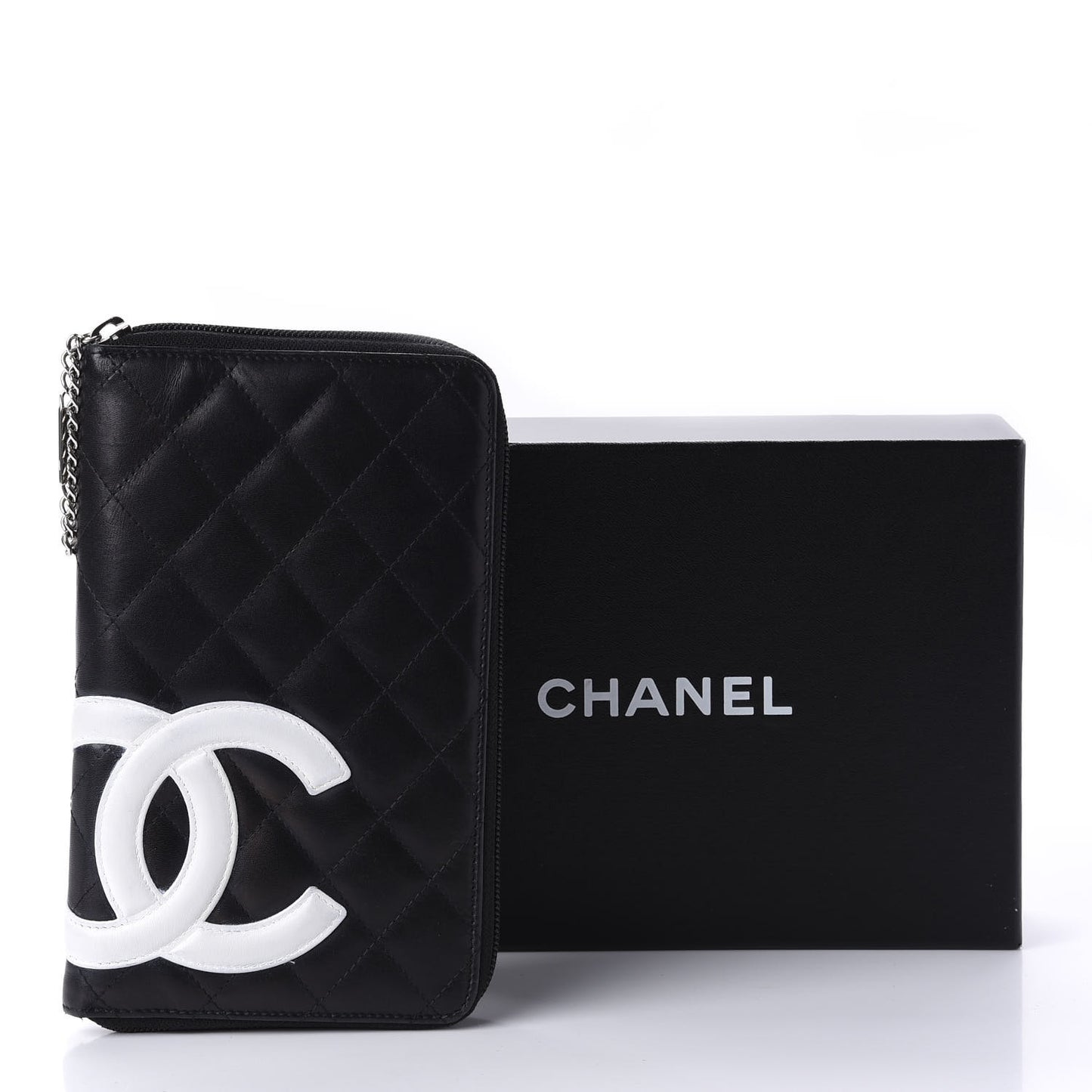 Calfskin Cambon Zip Around Organizer Wallet Black White