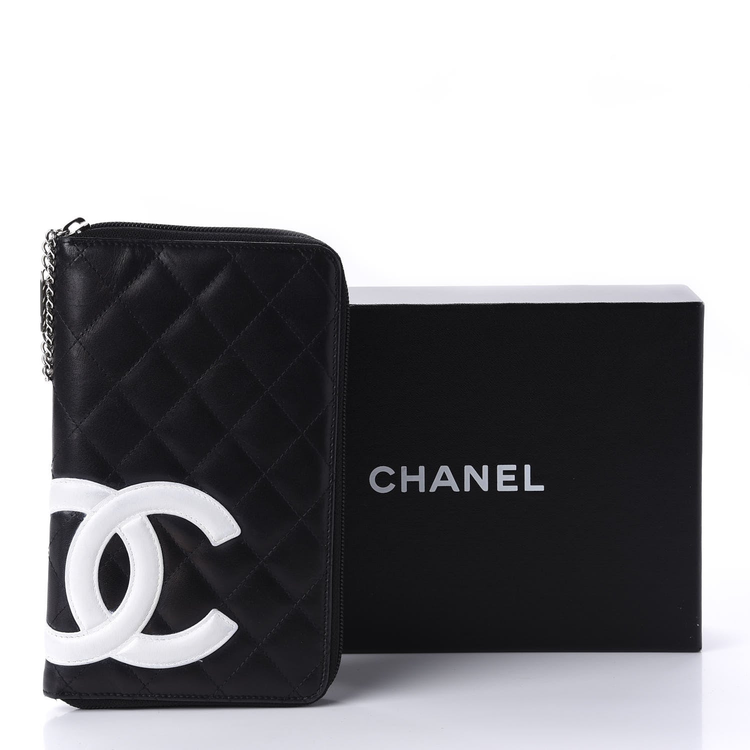 Chanel Calfskin Cambon Zip Around Organizer Wallet Black White 17 of 17