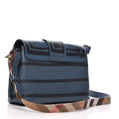 Burberry Soft Grained Calfskin Check Graphic Print Small Medley Crossbody Blue 3 of 12