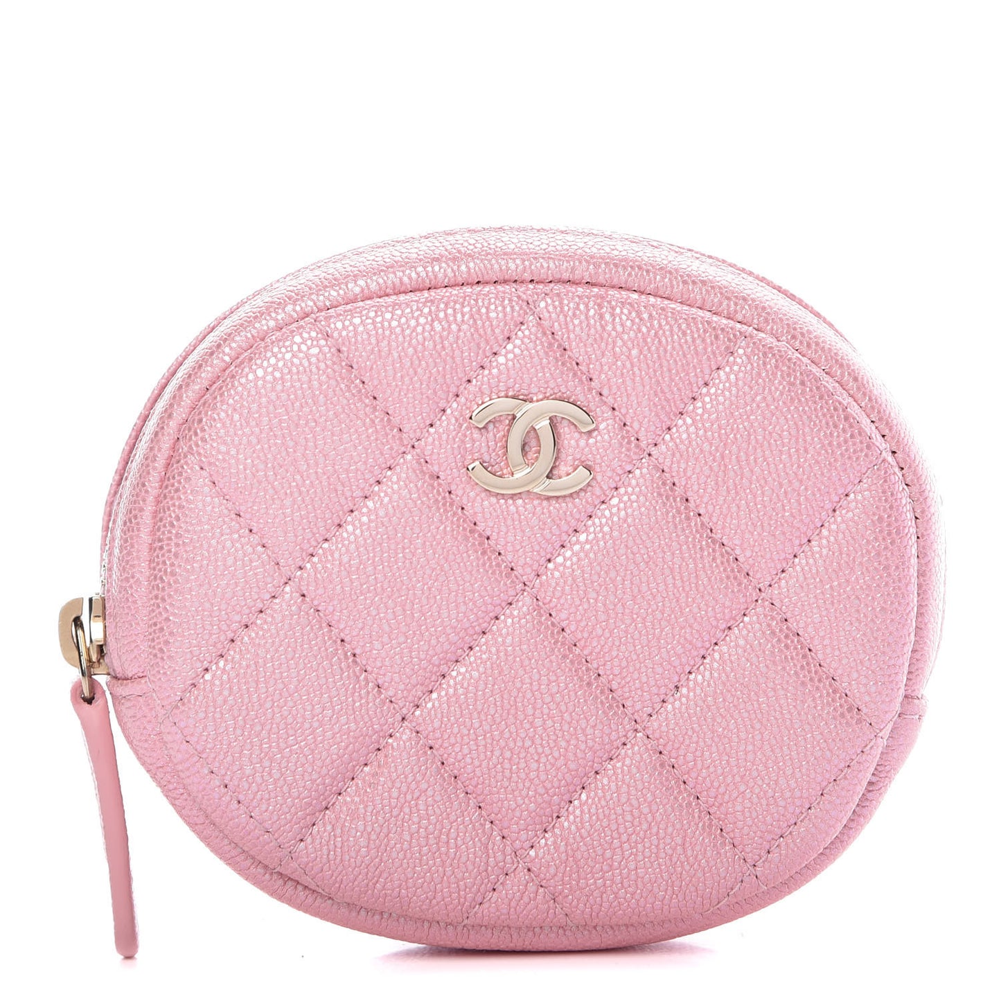 Iridescent Caviar Quilted Zip Around Classic Coin Purse Rose Pink