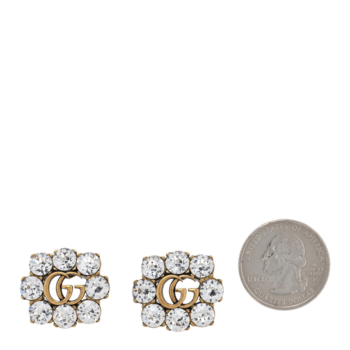 Metal Crystal Double G Clip On Earrings Aged Gold
