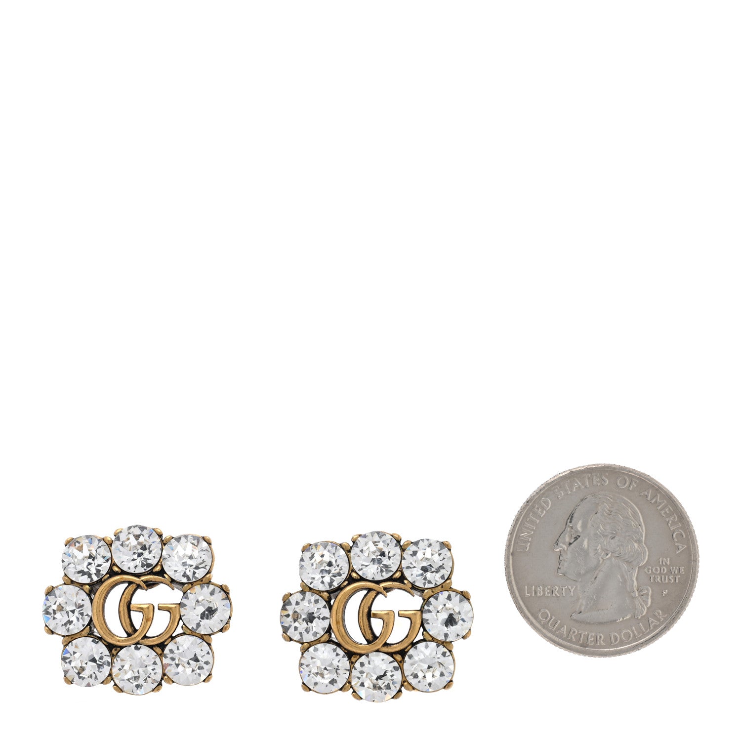Gucci Metal Crystal Double G Clip On Earrings Aged Gold 2 of 5