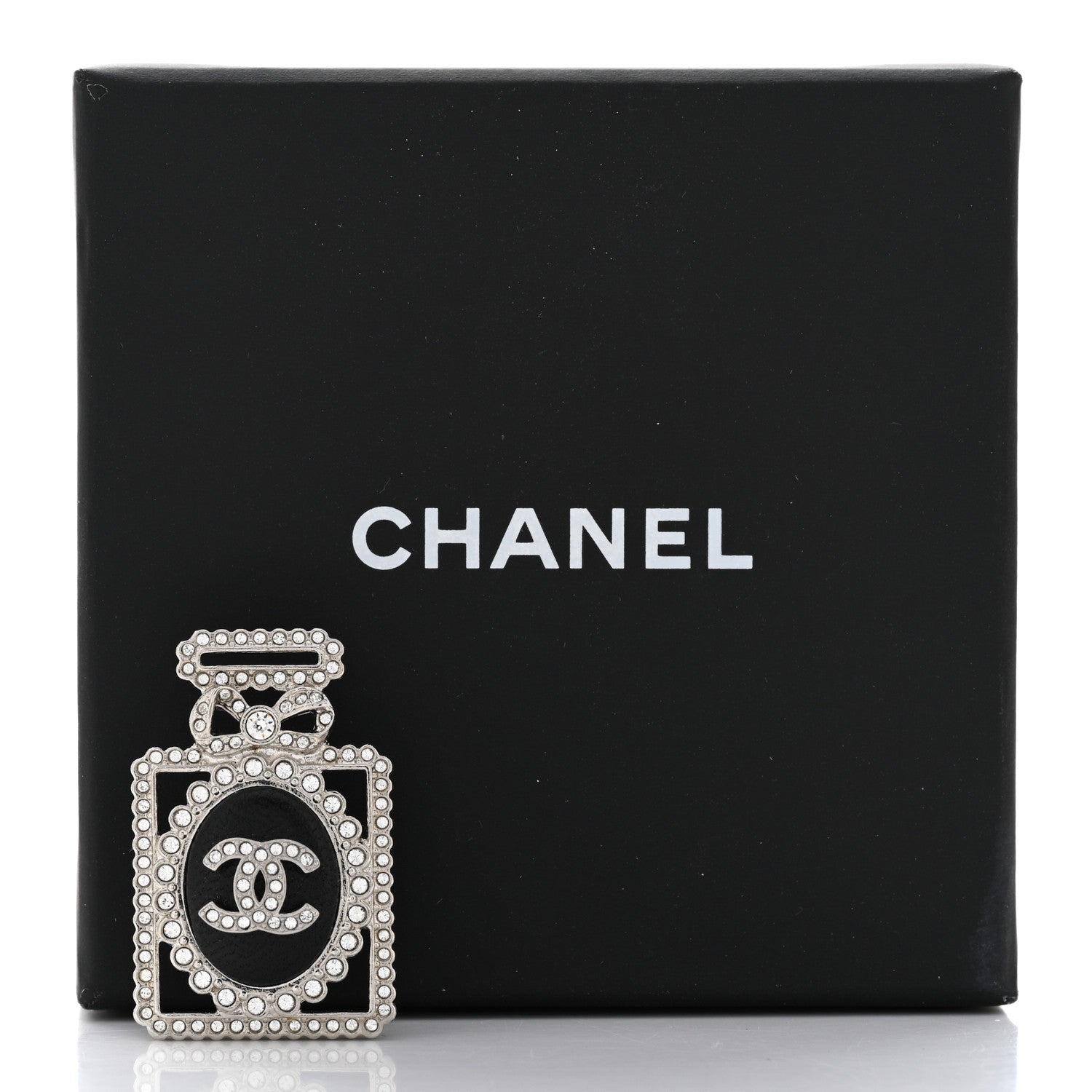 Chanel Crystal CC Perfume Bottle Brooch Black Silver 6 of 6