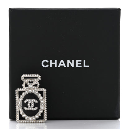 Chanel Crystal CC Perfume Bottle Brooch Black Silver 6 of 6