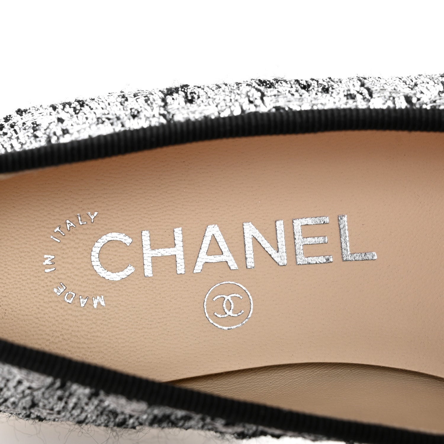 Chanel Tweed Sequin Cap Toe Ballerina Flats 35 Silver Black Blue 8 of 10